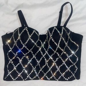 Black Rhinestone Embellished Women's Top